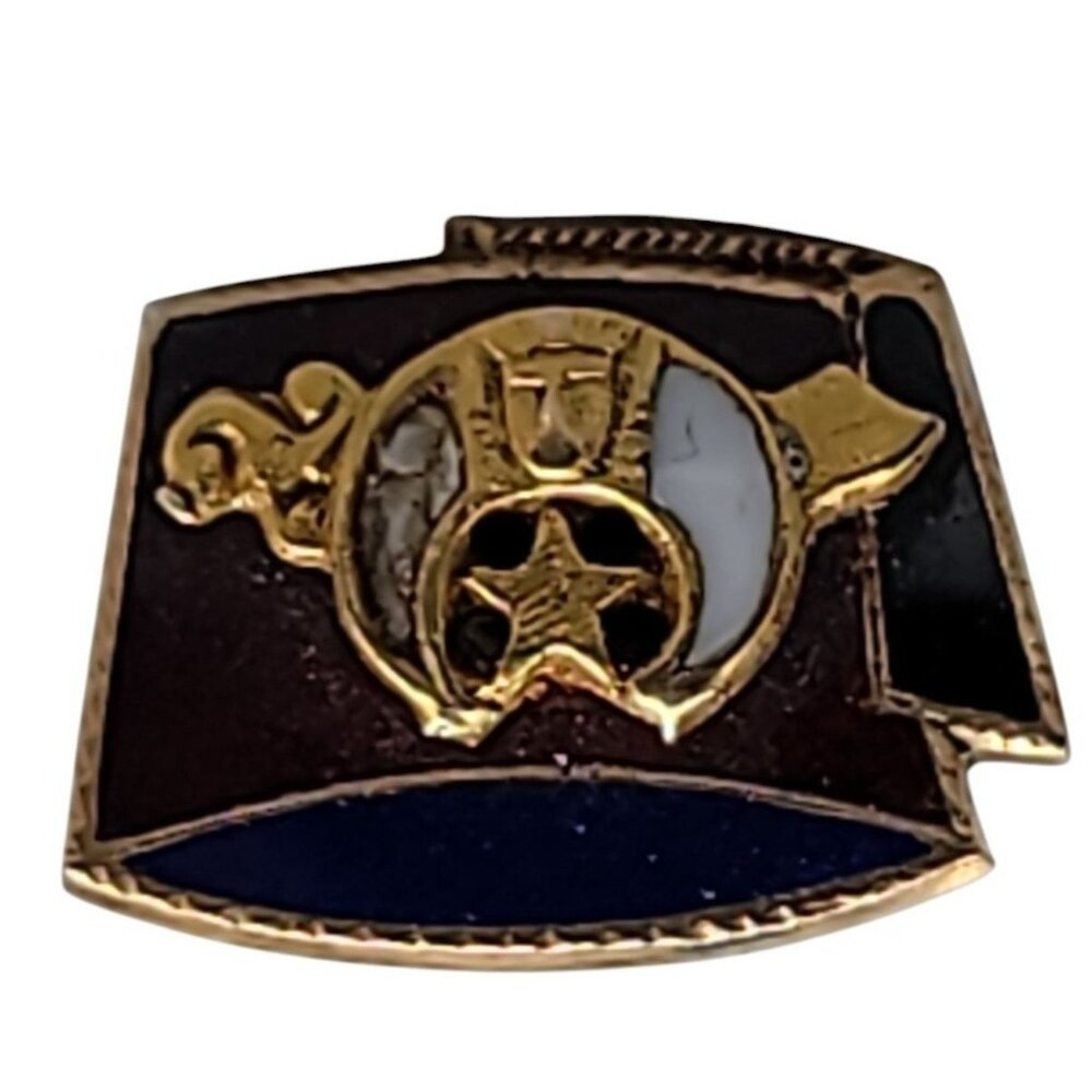 14k Shriners Masonic Screw Lapel Pin 1.09 Grams Solid Yellow Gold Enamel Vintage